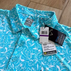 Callaway Golf Shirt Men's 2XL Blue Opti Dry Polo Floral White Performance